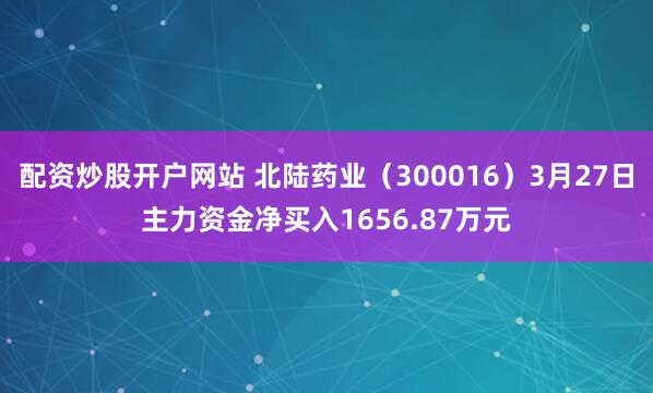 配资炒股开户网站 北陆药业（300016）3月27日主力资金净买入1656.87万元